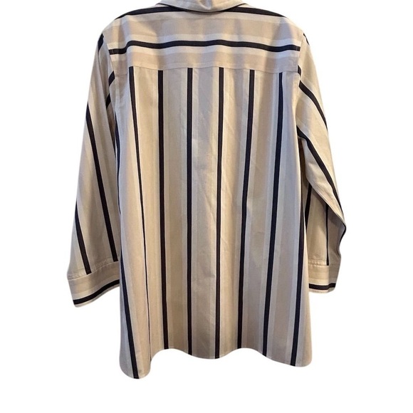Foxcroft Women's Size 14 Beige Striped Non Iron Stretch Tunic Top - Picture 8 of 9